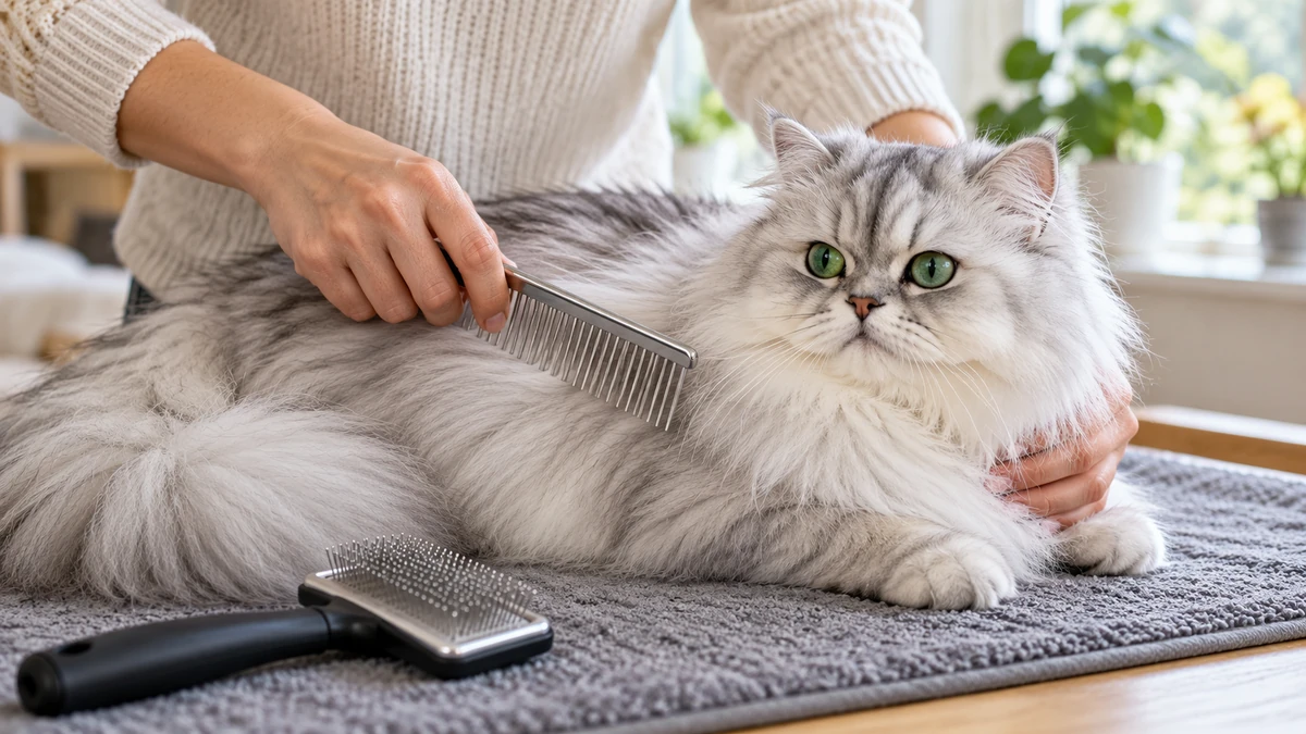 Chinchilla Kedi yavru kedi — tüy bakımı ve fırçalama
