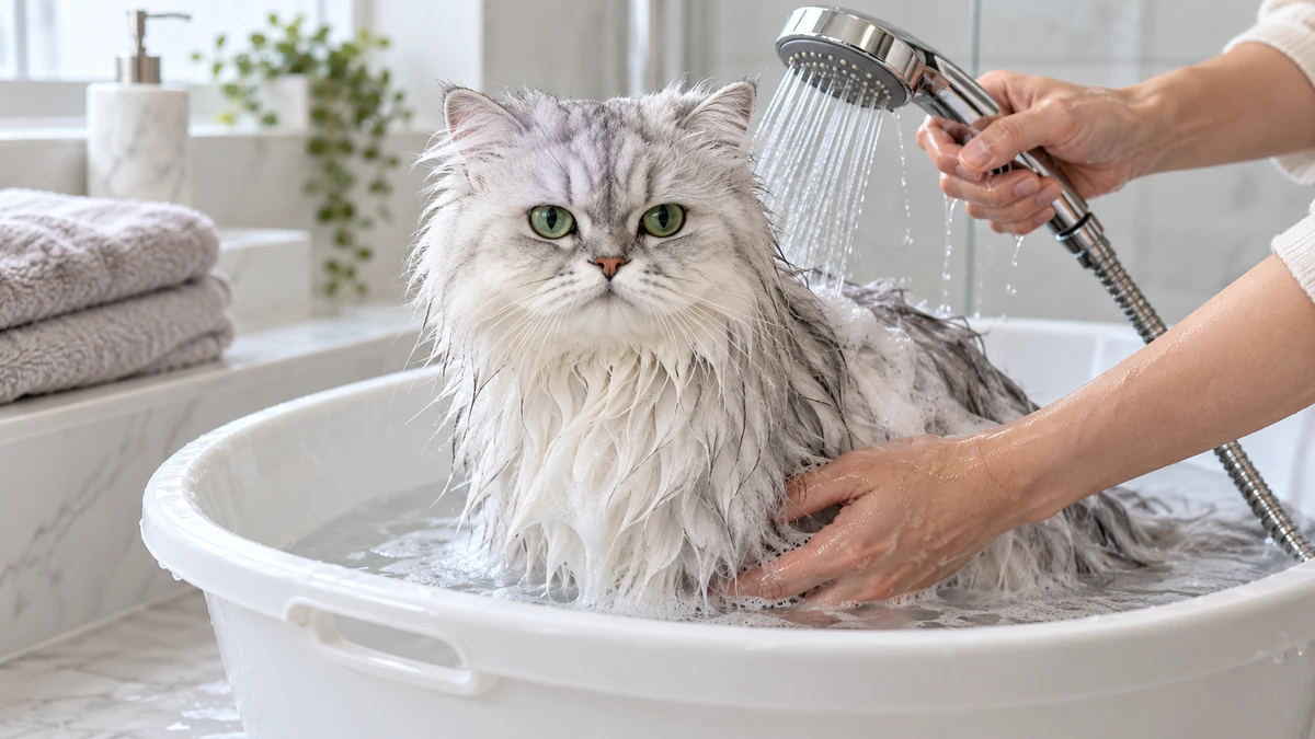 Chinchilla Kedi kedi — banyo ve temizlik
